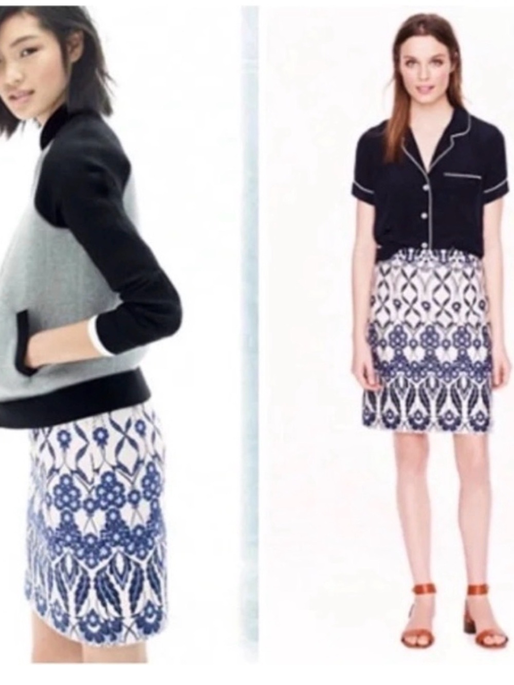 J. Crew Navy & White Patterned Pencil Skirt